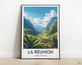 Reunion Island, Cirque de Mafate, Poster, Souvenir poster, Illustration