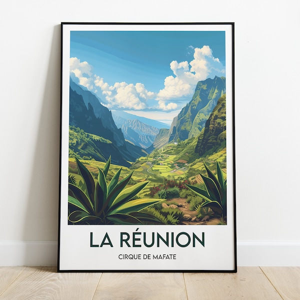 La Réunion, Cirque de Mafate, Affiche, Poster souvenir, Illustration