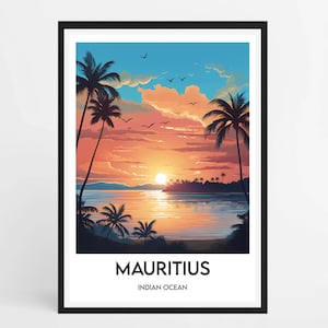 PÓSTER DE MAURICIO - Póster de viaje minimalista - Decoración del hogar - Póster del atardecer en Mauricio