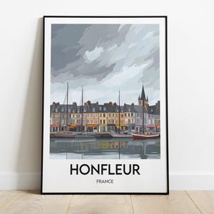 Cartel de Honfleur - Muelle Viejo | Cartel Normandía Francia | Ilustración puerto | Decoración de pared de viaje | Lámina artística de regalo de Calvados