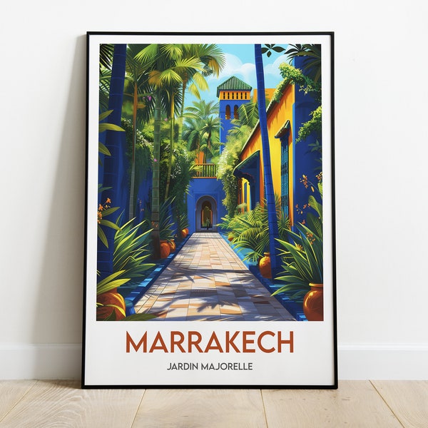 Poster Marrakech - Affiche de voyage Marrakech - Affiche Maroc - Décoration murale Marrakech - Jardin Majorelle