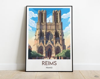 Minimalist Reims Poster: Elegant illustration of the Cathedral