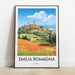 Reisposter Italië Emilia Romagna (Retrostijl, heldere kleuren)