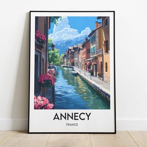 Annecy Old Town Poster | Flowery Canal Poster France | Alps Illustration | Venice of the Alps Wall Decor | Haute-Savoie Gift