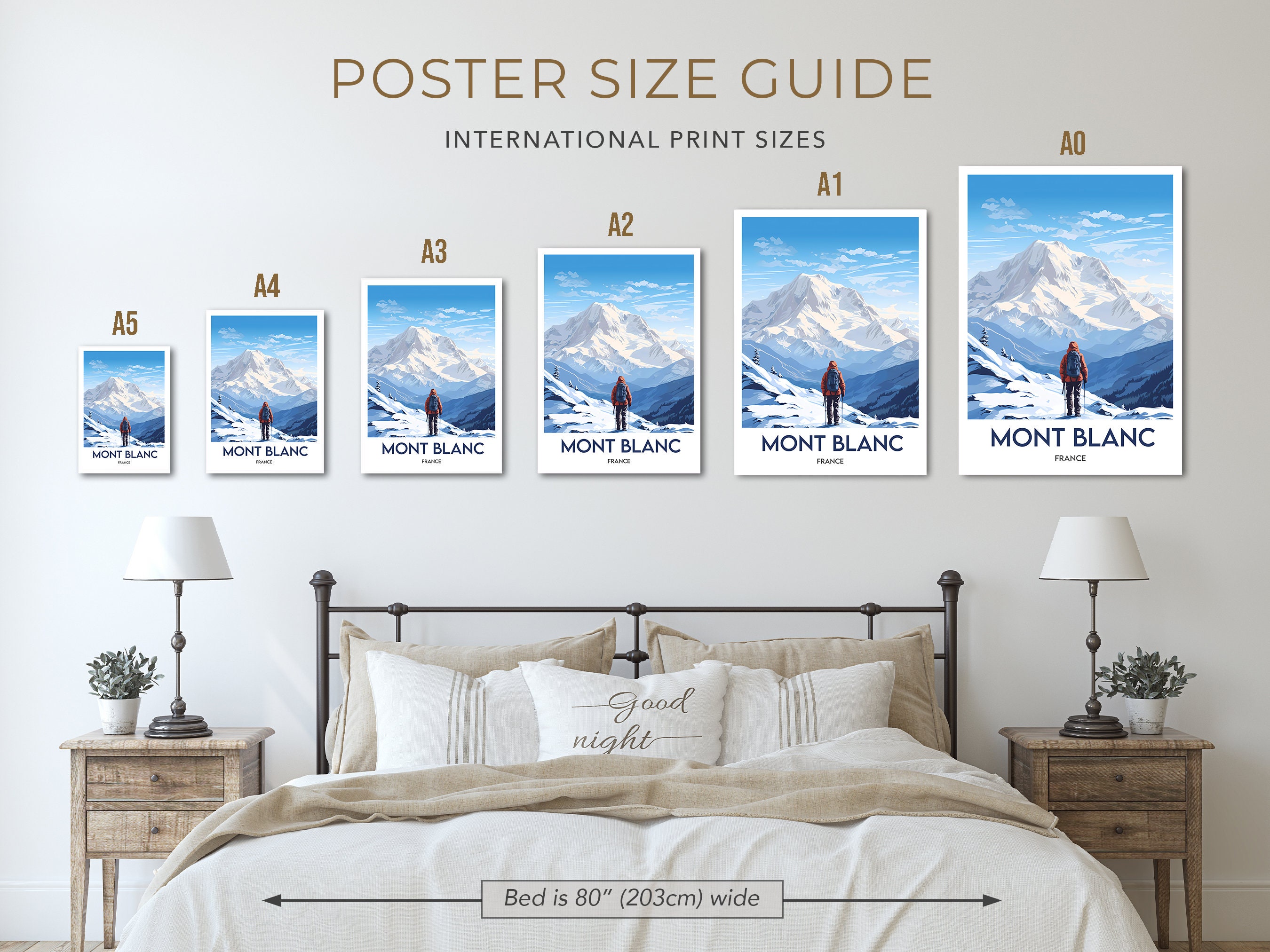Tableau Toile Mont Blanc - Impression D'art Moderne 40x60 Cm - Décoration Murale Salon Chambre - Cadre En Pin