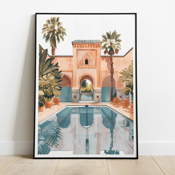 Marrakech | Riad | Morocco | Painting poster print | Travel poster | Acrylic painting