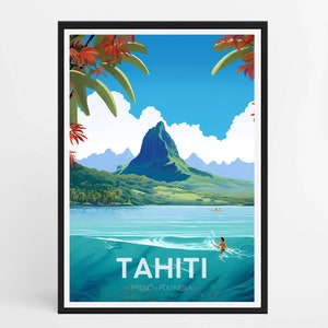 TAHITI POSTER - Minimalist travel poster - Home decor - French Polynesia poster - Tahiti