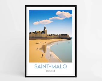 Póster de Saint-Malo - Ilustración minimalista de Saint-Malo - Póster de viaje a Francia - Decoración de pared para el hogar - Póster de Saint-Malo