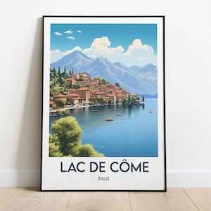 Lago de Como, Italia, Póster de viaje, Póster, Obra de arte, Ilustración
