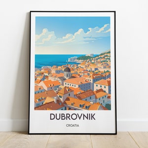 Póster de Dubrovnik, marco de Croacia, impresión de Dubrovnik, póster de viaje a Croacia, ilustración de arte mural