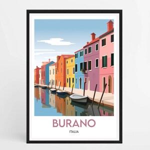 Póster de Burano - Póster turístico de Burano - Póster de viaje a Venecia - Paisajes italianos