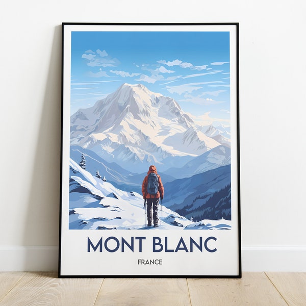 Affiche Mont Blanc - Illustration minimaliste du Mont Blanc - Affiche de voyage France - Décoration murale d'intérieur - Poster Mont Blanc