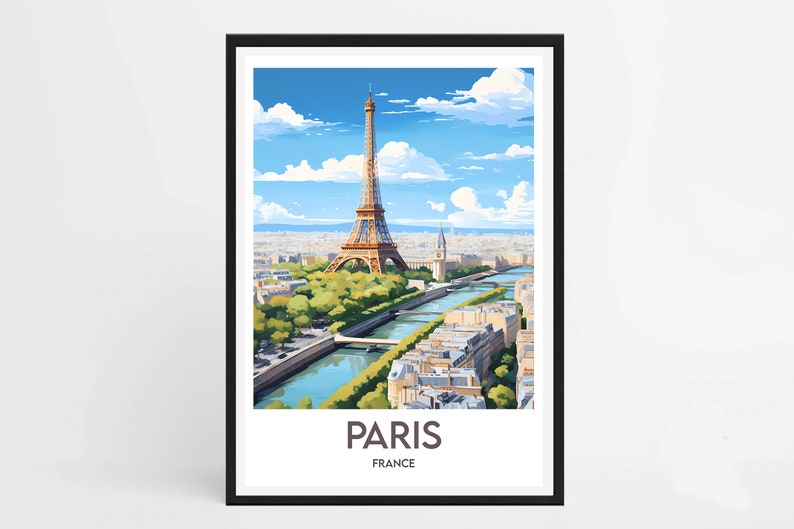 May include: A colorful illustration of the Eiffel Tower in Paris, France. The tower is depicted in the foreground with a river and buildings in the background. The sky is blue with white clouds. The text "PARIS" and "FRANCE" is printed below the image.