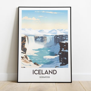Iceland, Godafoss, Poster, Travel print, Illustration, Artwork