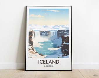 Iceland, Godafoss, Poster, Travel print, Illustration, Artwork