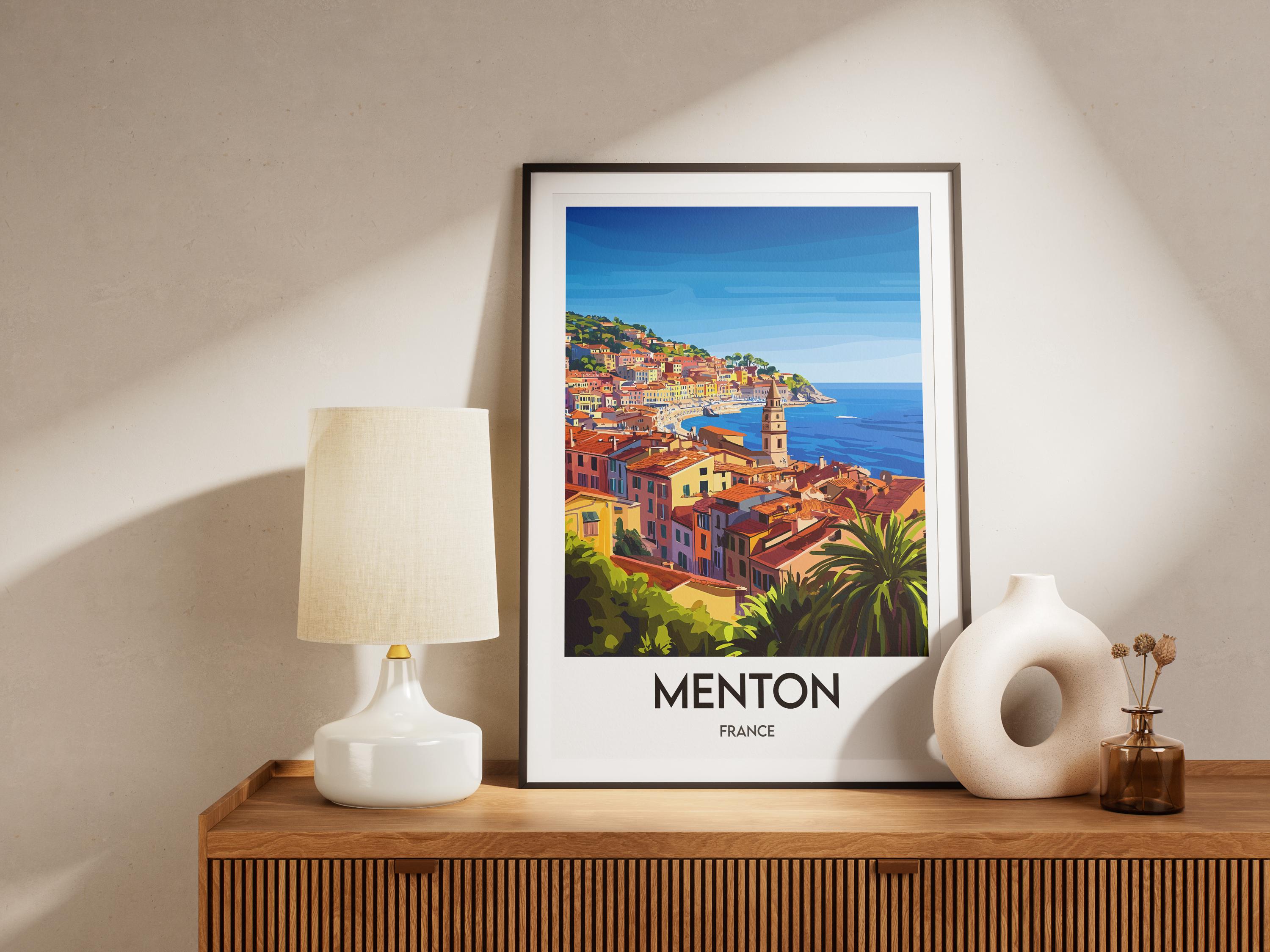 Menton - City of Menton - France print illustration - Poster with or without frame