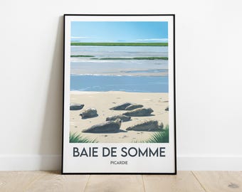 Affiche Baie de Somme Picardie | Plage et phoques de la Baie de Somme | poster Picardie