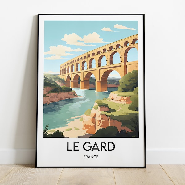 Le Gard, France, Affiche de voyage, Pont du Gard illustration