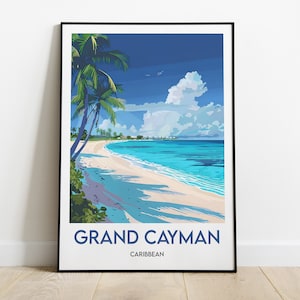 Póster de Gran Caimán, impresión del Caribe, marco de Gran Caimán, ilustración de postal del Caribe