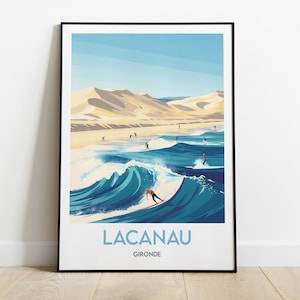 Lacanau, Cartel, Gironda, Surf, Ilustración, Obra de arte