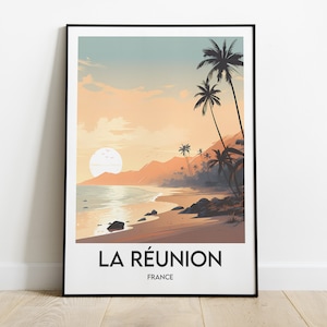 Isla Reunión, Francia, Póster, Póster de viaje, Playa tropical