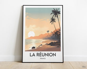 Reunion Island, France, Poster, Travel Poster, Tropical Beach