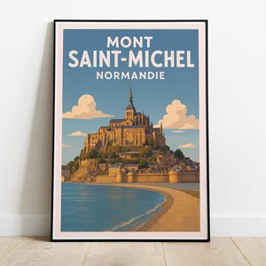 Mont Saint Michel Normandy Poster | Retro France Print | Mont Saint-Michel Abbey Wall Art | Normandy Souvenir Travel Gift