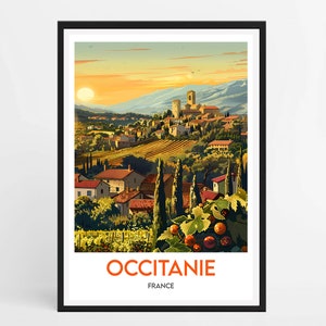 Póster de Occitania, póster de viaje, Francia
