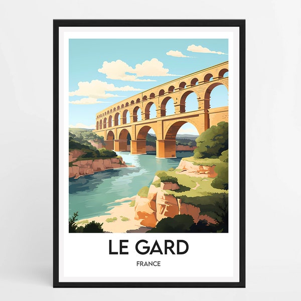 Affiche encadrée Le Gard | Cadre Le Gard | Illustration Le Gard | Affiche cadre France Pont du Gard