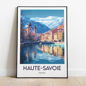 Affiche Haute-Savoie - Annecy | Poster Canal vieille ville France | Illustration Alpes | Déco Venise des Alpes | Cadeau voyage Haute-Savoie