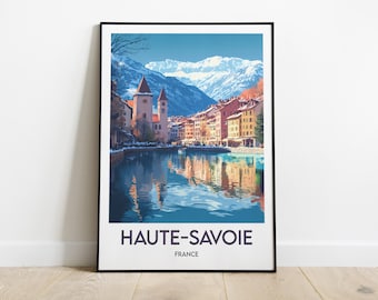 Affiche Haute-Savoie - Annecy | Poster Canal vieille ville France | Illustration Alpes | Déco Venise des Alpes | Cadeau voyage Haute-Savoie