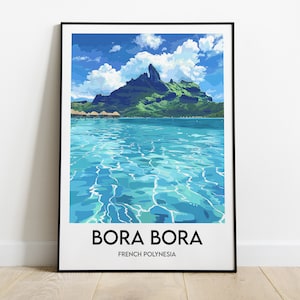Poster di Bora Bora, stampa della Polinesia francese, cornice di Bora Bora, illustrazione del poster di viaggio della Polinesia francese