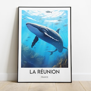 Isla Reunión, Francia, Póster, Impresión de viaje, Póster de naturaleza, Ballena jorobada