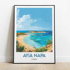 Pôster de Ayia Napa, impressão de Chipre, moldura de Ayia Napa, ilustração de pôster de viagem de Chipre