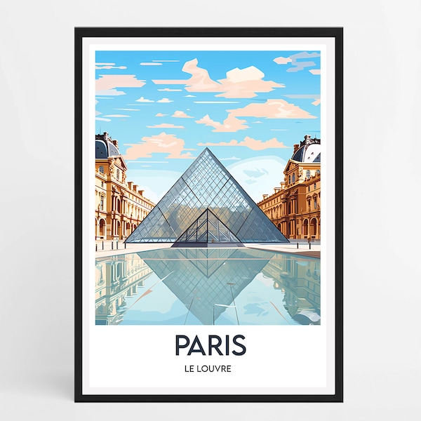 Affiche Le Louvre - Illustration minimaliste du Louvre - Affiche de voyage France - Décoration murale d'intérieur - Poster du Louvre