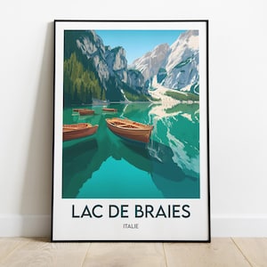 Poster Lake Braies Italy | Boats on Alpine Lake | Digital File Wall Decor