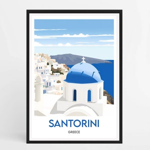 Santorini Poster - Santorini Minimalist Illustration - Greece Travel Poster - Home Wall Decor - Santorini Poster