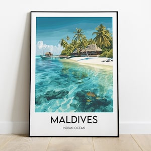 Póster de Maldivas - Póster de viaje - Ilustración - Decoración del hogar - Arte mural