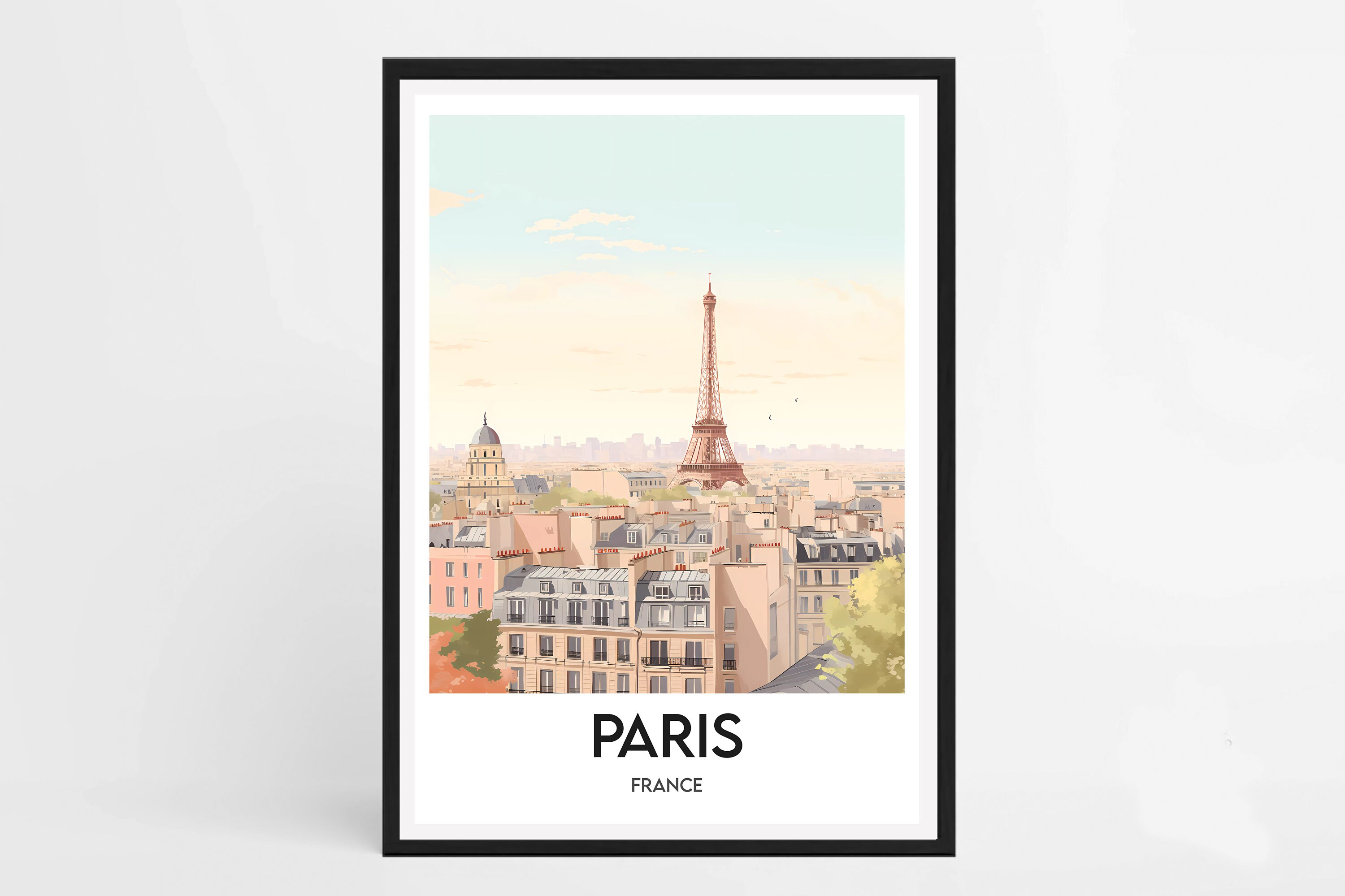 Framed Wooden Paris Poster, Classic Illustration (black, White