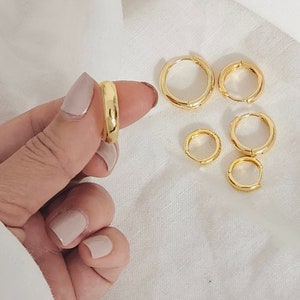 3 Pair Set 18k Gold Filled Thick Huggie Hoops Antitarnish Hoop Gold Thick Huggie Hoop Earrings Simple Thick Huggie Hoops