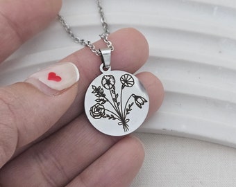 Geboorte maand bloem boeket ketting gepersonaliseerde gecombineerde bloem ketting cadeau voor haar minimalistische bloem sierlijke geboorte bloem