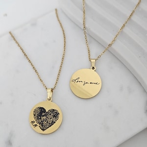 Actual Fingerprint Necklace Personalized Gift Engraved Fingerprint Handwriting Jewelry  Custom  Charm Memorial Necklace  Christmas Gift