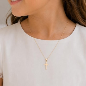 18k Gold Filled Dainty Cross Necklace for Girls, Faith Keepsake Jewelry