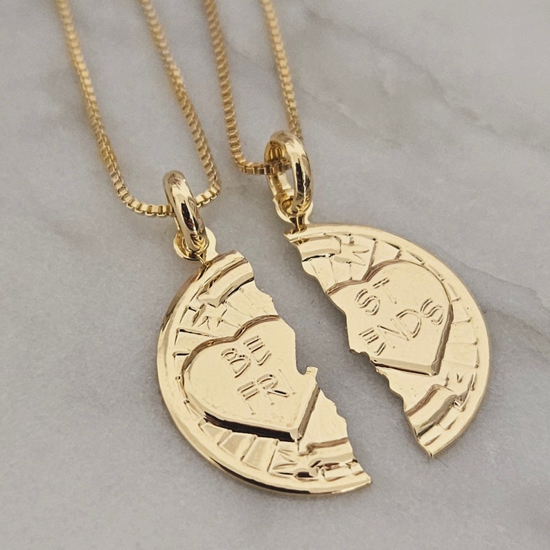 18k Gold Filled vriendschap ketting beste vriend geschenken beste vriend sieraden hart paren ketting split hart beste vriend ketting om te delen afbeelding 2