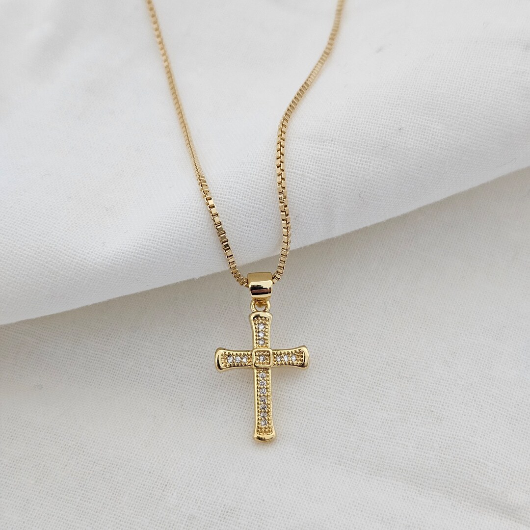 Children's Gold Cross Necklace Kids Custom Cross Necklace Gold Cross Necklace Unisex Gold Cross