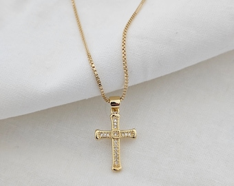 Children&#39;s Gold Cross Necklace  Kids Custom Cross Necklace Gold Cross Necklace Unisex Gold Cross Pendant Christian Jewelry Gift for her Gold
