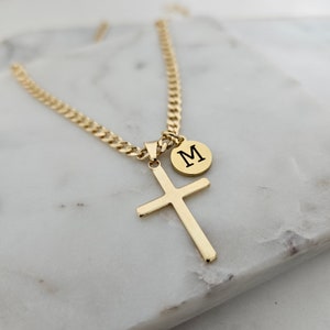 Personalized Cross Necklace, Engraved Initial Pendant, 18k Gold Filled image 7