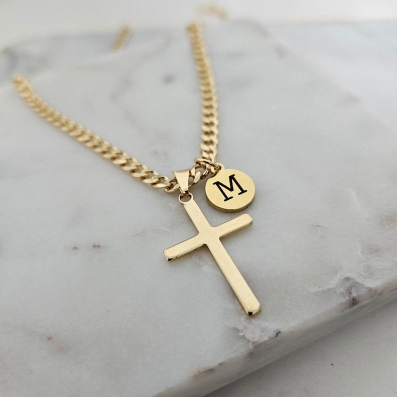 Personalized Cross Necklace, Engraved Initial Pendant, 18k Gold Filled image 7