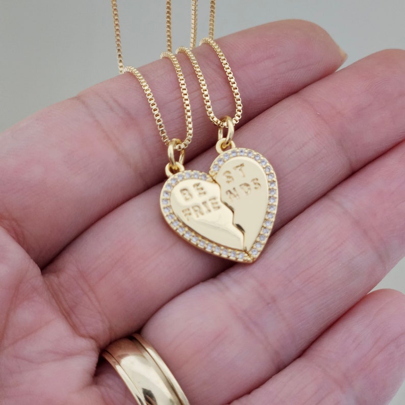 18k Gold Filled vriendschap ketting beste vriend geschenken beste vriend sieraden hart paren ketting split hart beste vriend ketting om te delen afbeelding 8