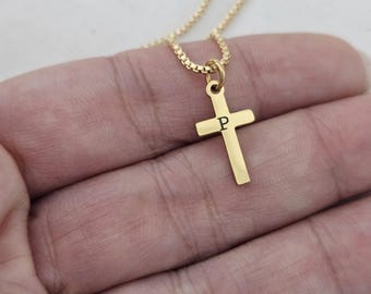 Gold Cross Necklace for Kids Delicate Unisex Christian Jewelry Gold Cross Pendant for Her Elegant Necklace for Kids Custom Engraved